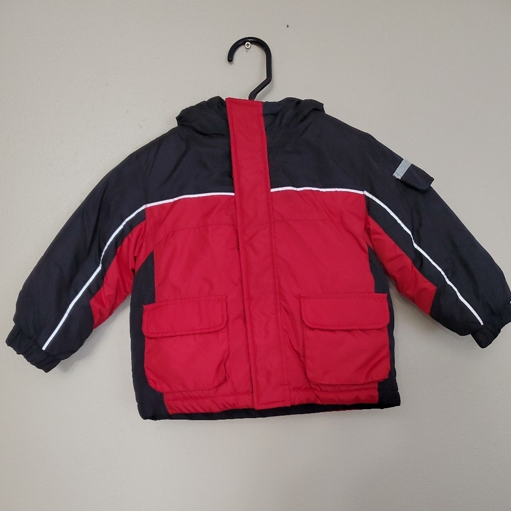Faded Glory Boys 24 Months Jacket Black Red Hooded Winter System Coat Liner